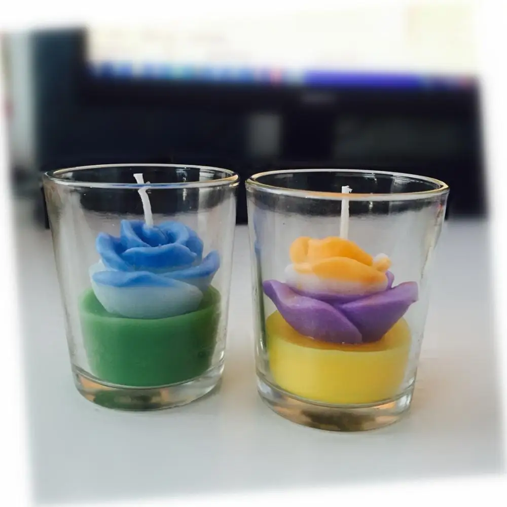 Multi color flower shape custom candle in a jar