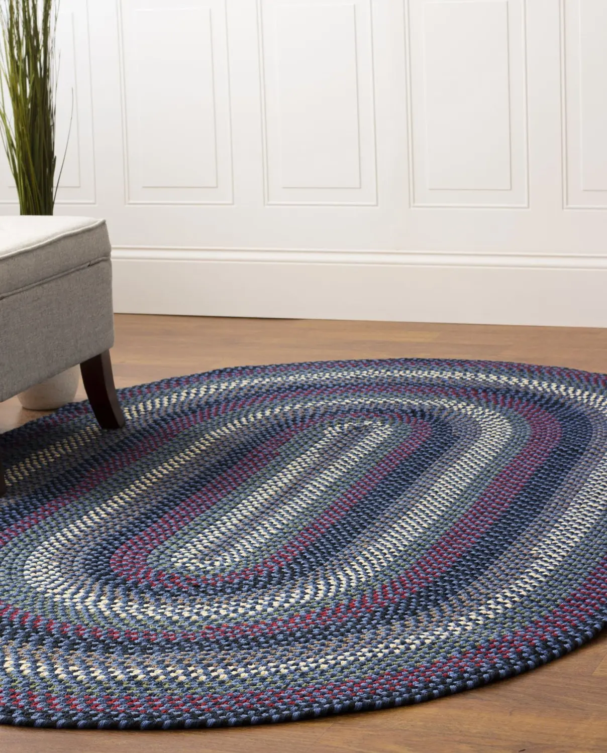 Super Area Rugs Santa Maria Braided Rug Indoor Outdoor Rug Washable Reversible Blue Patio Deck Carpet, 2' X 4' Oval