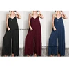 Free Shipping Ladies loose deep v wide leg long pants 2019 summer new linen backless strap casual jumpsuit pants