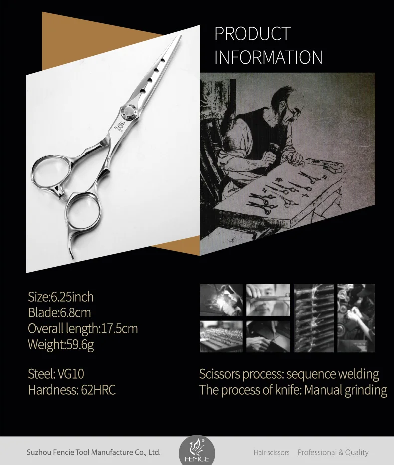 6.25 Inch Japanese VG10 Stainless Steel Barber Hair Scissors Blade with Holes