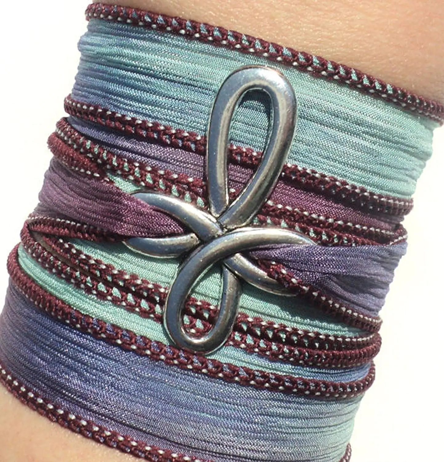 Cross Silk Wrap Bracelet Yoga Blue Burgundy Jewelry Necklace Spiritual Boho Unique Gift For Her Religious Jewelry Christian