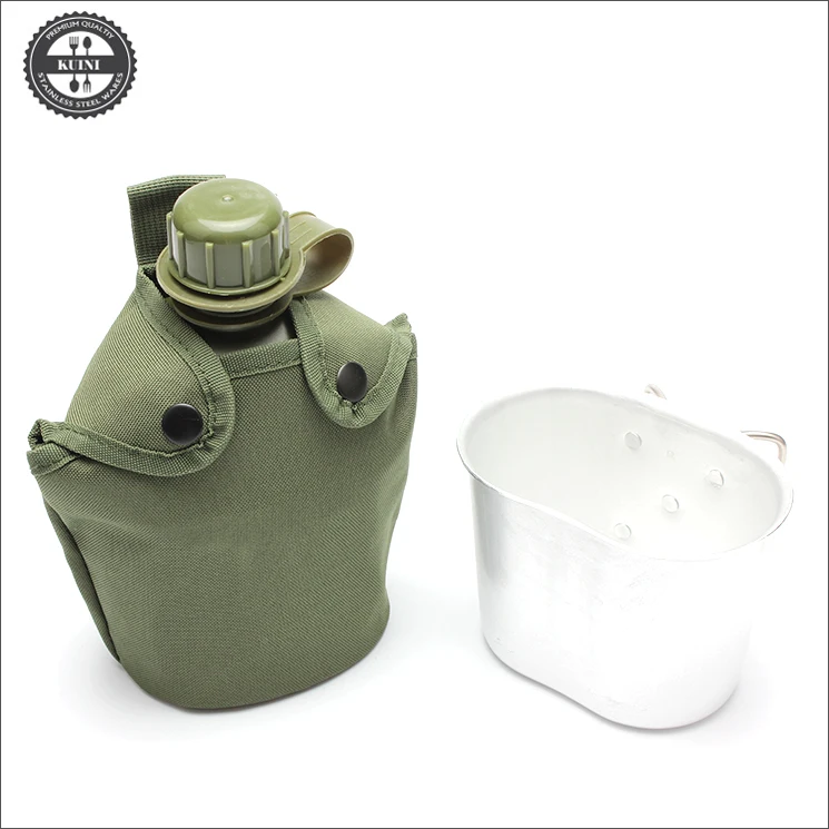 1l Military Canteen Water Bottle With Camping Cooking Cup & Insulation