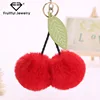 Lovely sales fruit cherry bags pendant fur fluffy balls pompom keychain phone bag keyholder