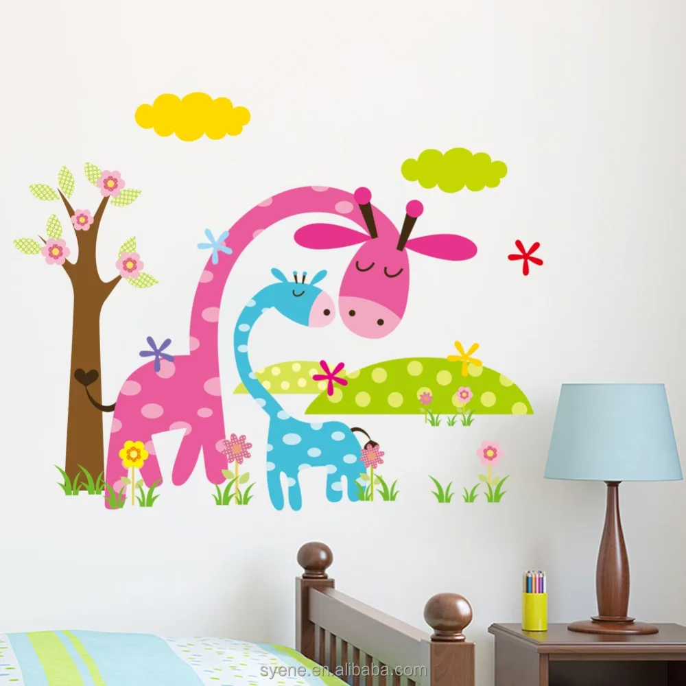 Cartoon dieren muur sticker papier voor baby jongen kamer jungle ...