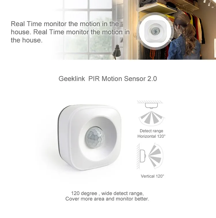 Geeklink 433 mhz intelligent home security WiFi motion sensor pir motion detector wireless alarm sensors