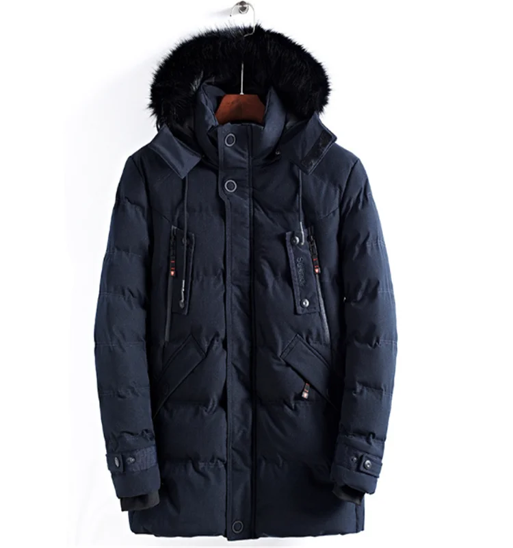 Winter Jacket Men Down Parkas Fur Collar Long Coat Thick Cotton-padded ...