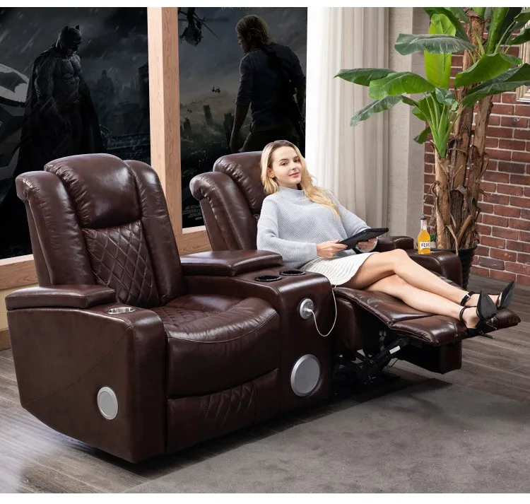 Luxury Genuine Leather Loveseat Recliner With Bluetooth Sofa Speaker
