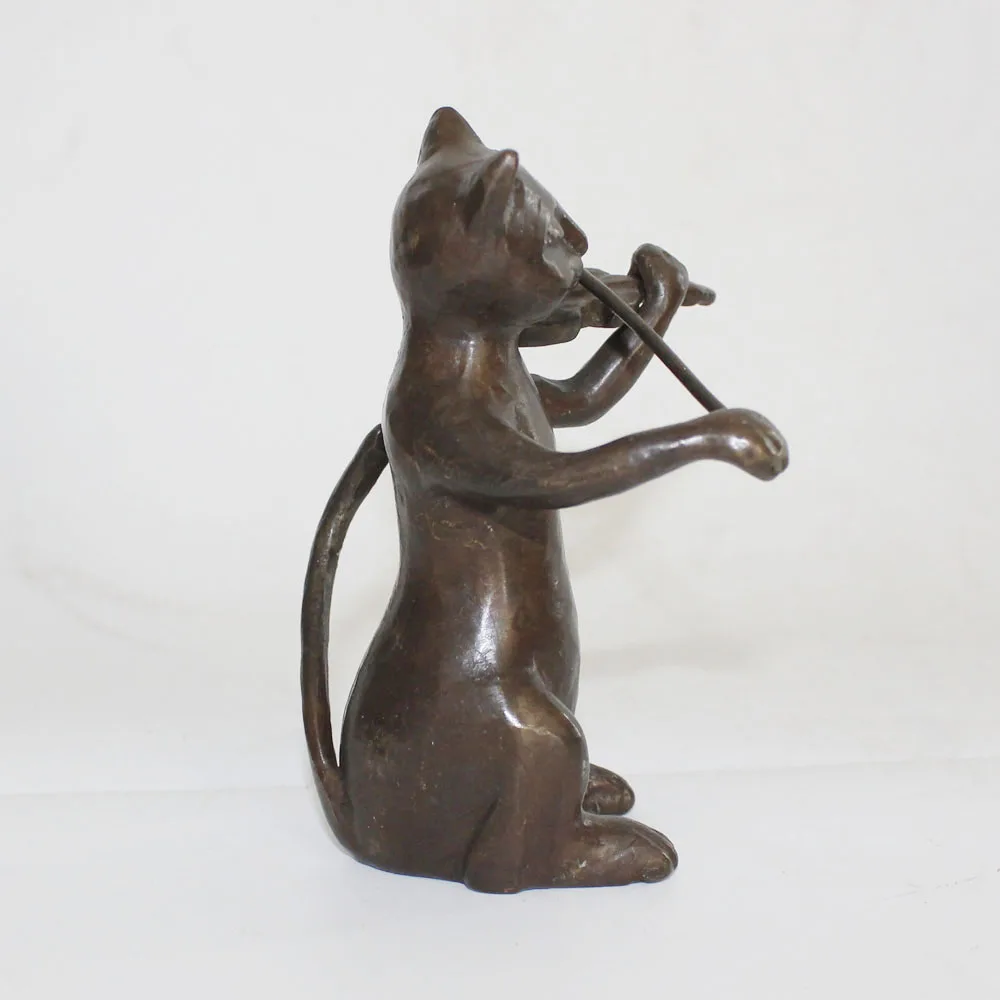 Bronze animal music sculptures/cats play violin figurines