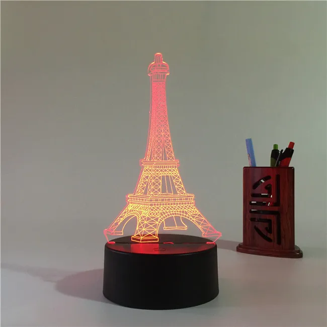 Creative visual stereo LED touch switch The gradient small night light Discus the Eiffel Tower 3 d lamp