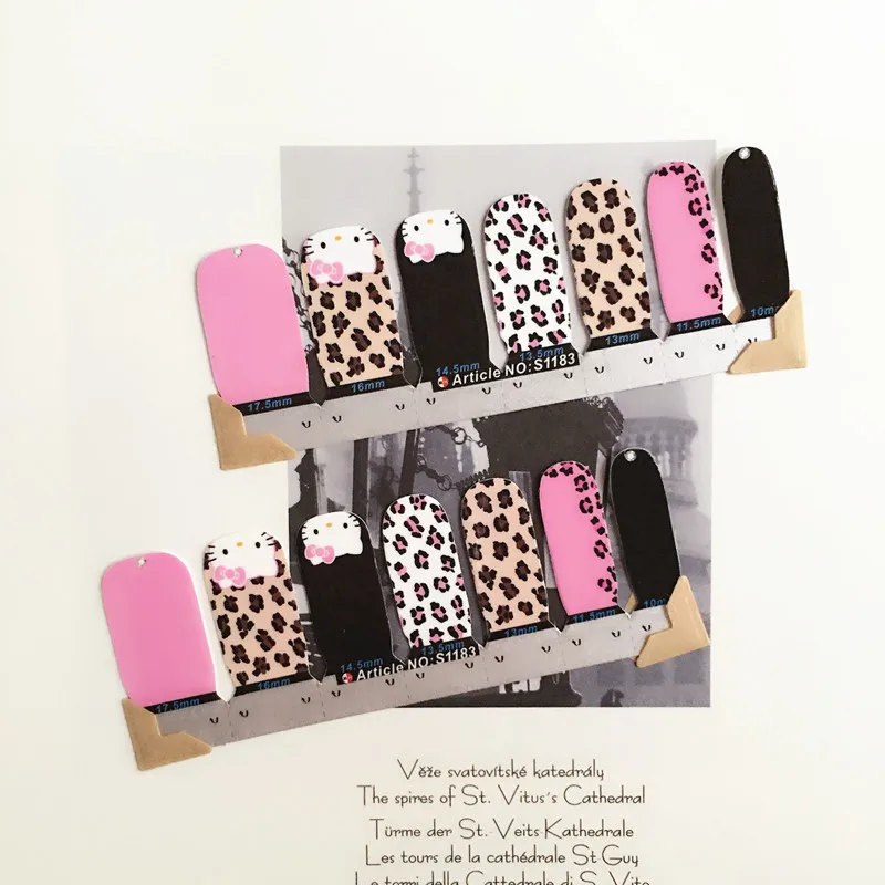 Black Pink Cartoon Cat child Nail Arts Nail Sticker Waterproof Nail Decal Sticker Gel Polish French