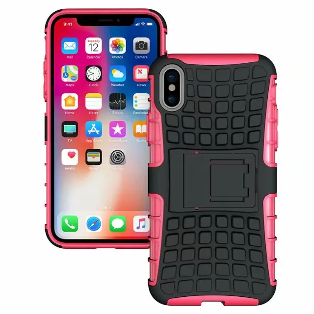 shockproof TPU+PC 2in1 tire pattern bracket cover phone case For iphone 6 7 8 X Plus