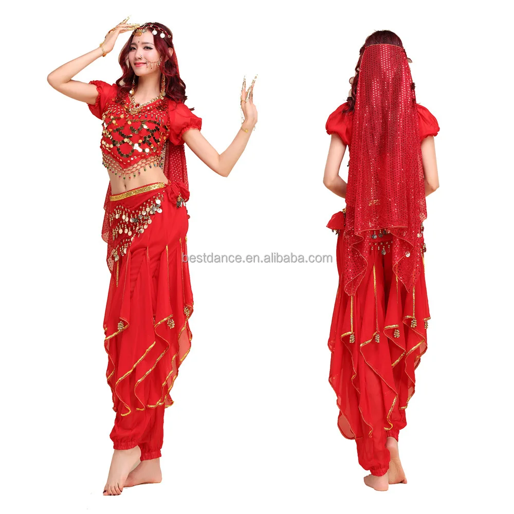 Bestdance Belly Dance Costume Set Bell Pepper Topandgold Wavy Pantsandhip