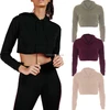 Latest Ladies Womens Top Long Sleeve Short Plain Pullover Cropped Hoodie With Cotton French Terry Or Fleece Fabric