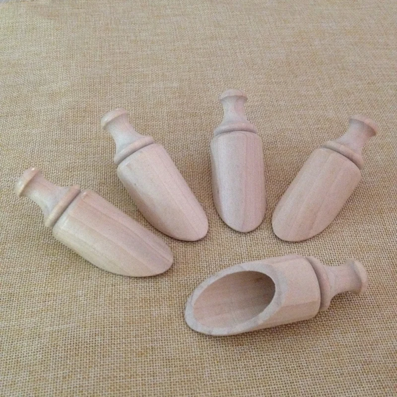 Unfinished Round Wooden Bath Salt Scoops,Small Candy Scoops Wholesale