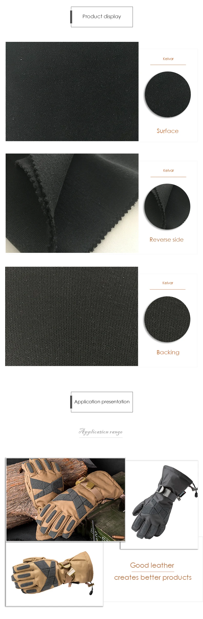 Micooson Factory Direct Sale Black Kevlar Ballistic Glove Fabric