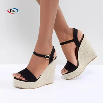 black high wedge sandals