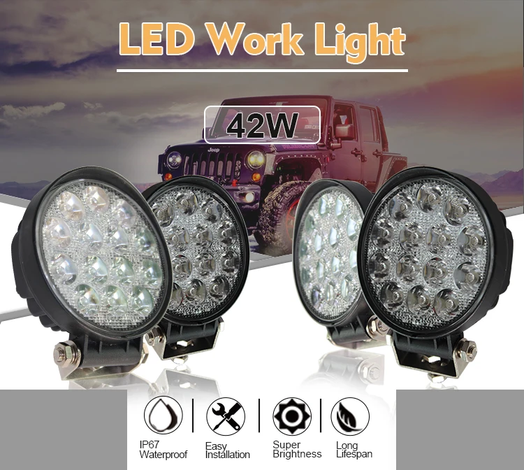 4.5in 42w 12v 24v Work Led Light With Ip67 Round 3360lm Flood