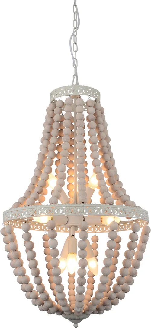 Modern European style antique silver brush gold wood beaded white pendant lamp for ornament