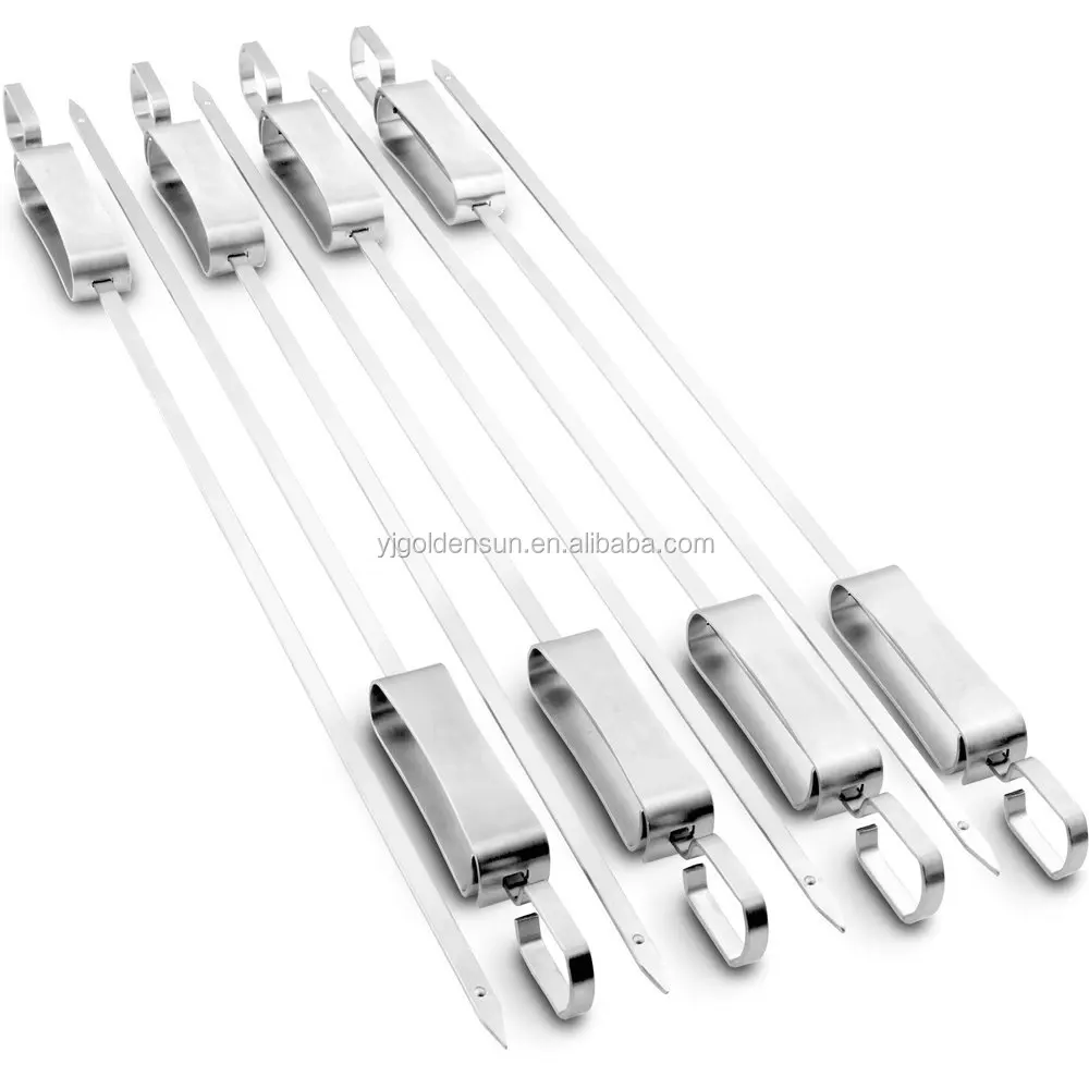 BBQ Stainless Steel Kabob Skewers for Barbecue Stick Grilling 16 Inch Long With Metal Sliding Handle 8