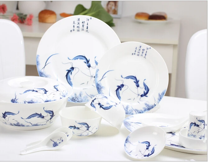 Haonai Chinese Style Bone China Dinnerware Set White Multiple Dinner Set With Client's Design