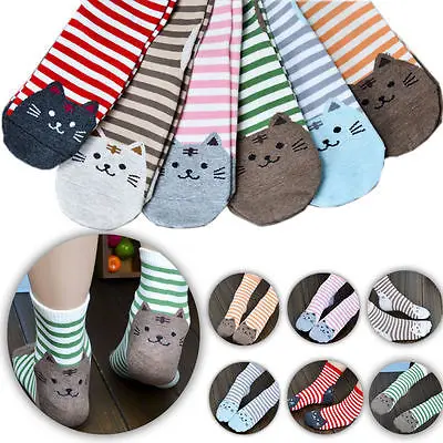 Big Kids Girls Boys Cute Cat Print Socks Warm Cotton Ankle Socks XMAS Gift