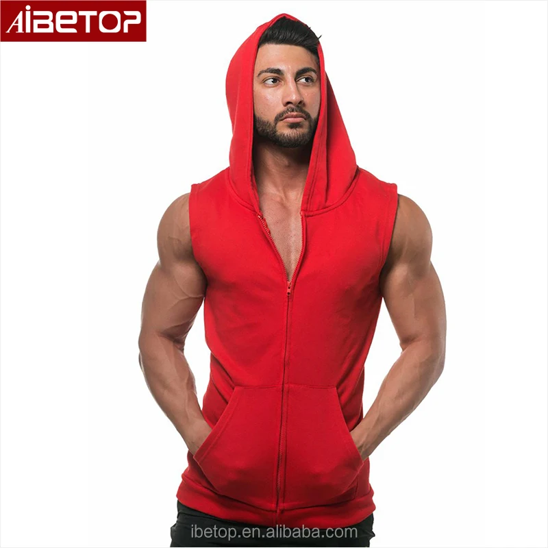 red sleeveless hoodie