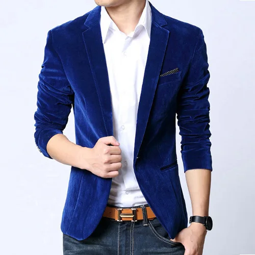 Mens blazer slim fit suit jacket black navy blue velvet 2015 spring autumn outwear coat Free