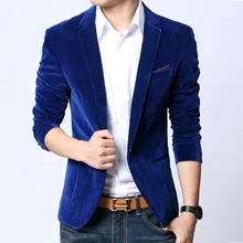 Mens blazer slim fit suit jacket black navy blue velvet 2014 spring autumn outwear coat Free shipping