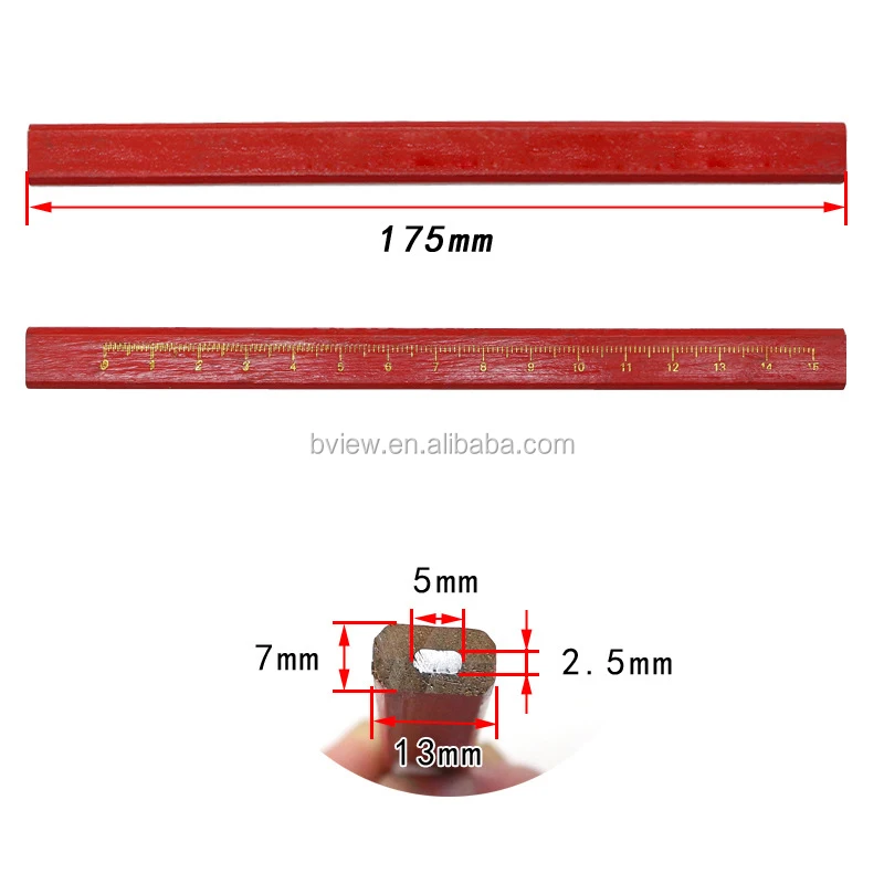 Custom wood flat or rectangular HB carpenter lead pencils