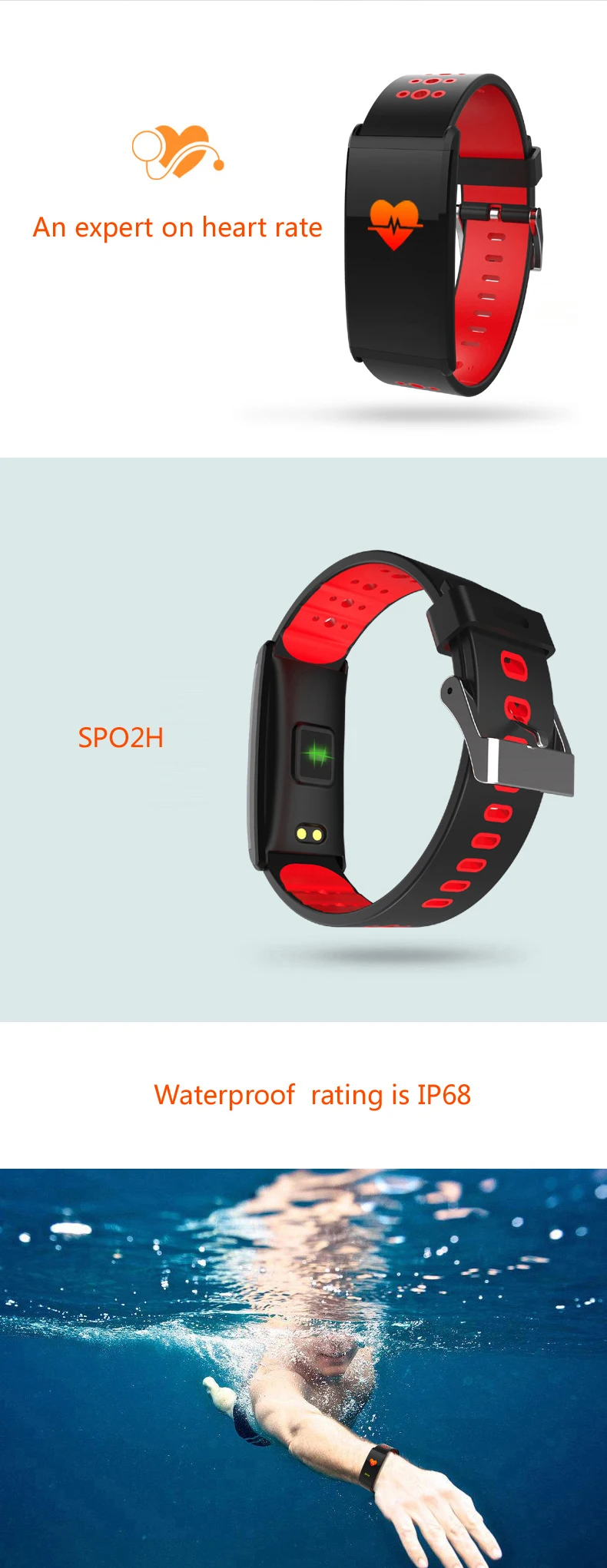 X20 ip68 waterproof digital smart bracelet with color display/heart rate/sleeping monitor sport band