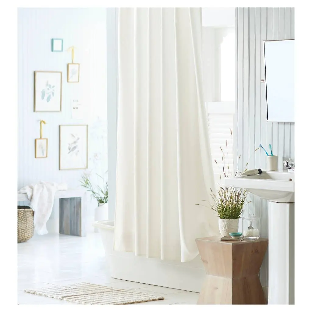 Custom Durable Eco-Friendly Antibacterial Waterproof Hookless Polyester Shower Curtain for Bathroom Home Decoration