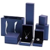 New custom luxury design printed plastic blue leatherette paper packing box jewelry for storage jewelry set