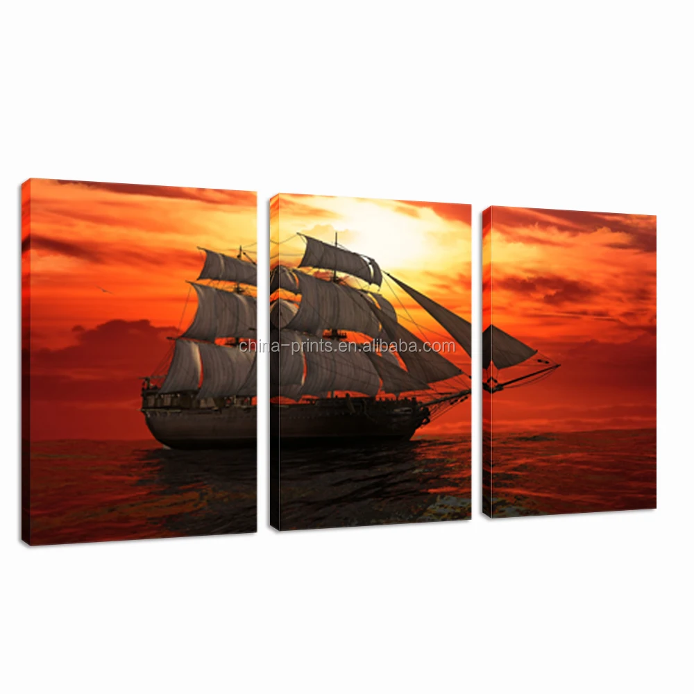 Perahu Di Laut Pemandangan Kanvas Lukisan Ocean Sunset Alam