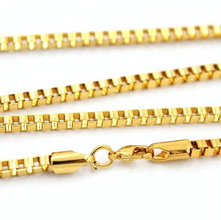 Stock Sale 3mm Gold Box Chain Necklace Men Stainless Steel Gold Plated
