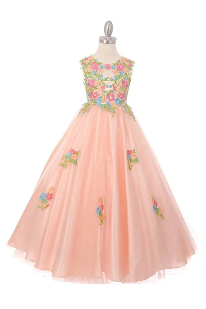 The Couture Dresses Beautiful All Over Hand Placed and Sewn Flower Embroidery Lace Dress, Blush 12