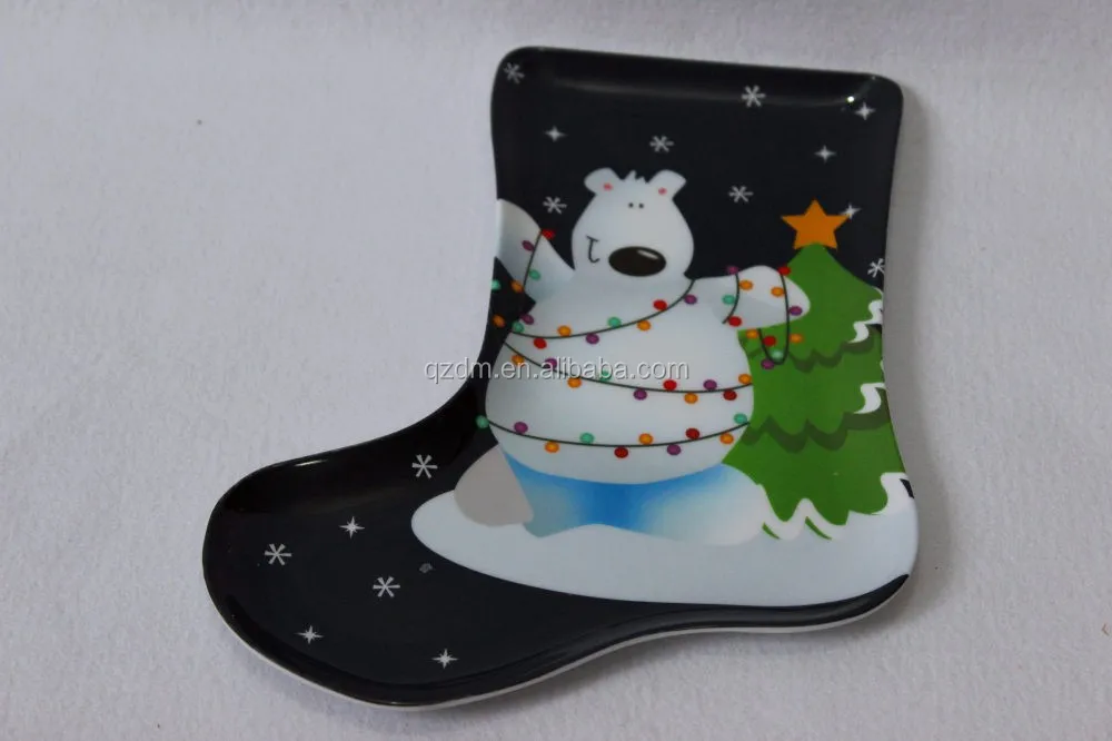 2017 New Design Melamine Christmas Boot Shape Tray
