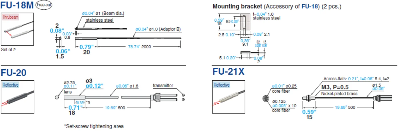 M4 FNOB Keyence FU-77G Transmissive Fiber Unit