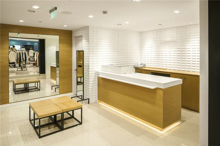 Custom Wood Cash Checkout Counter Design Marble Countertop Retail