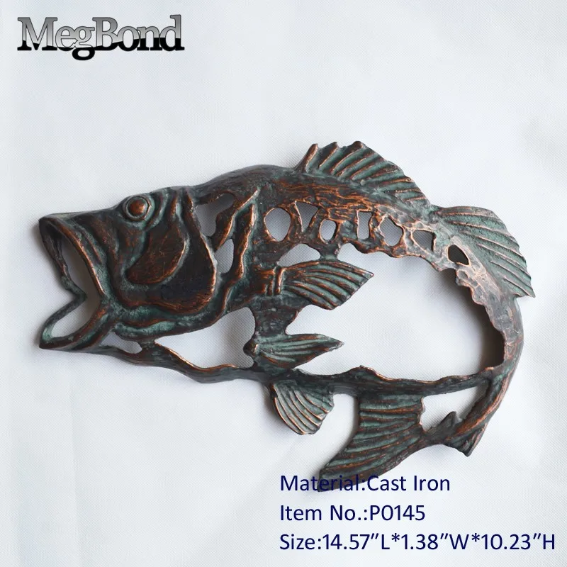 Cast Iron Large Mouth Bass Metal Carved Handicraft Fish Wall Art