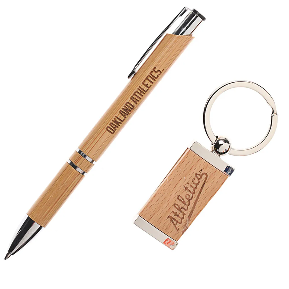 Natural Bamboo Ballpoint Pen Unique Bamboo Grain Finish Push Button