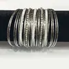 Accessories Silver Glitter Bead Mix Metal Bangle Set
