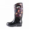 2018 BSCI fashion skid resistance red flower printing ladies neoprene natural rubber garden boots wholesale