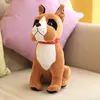 wholesale cute customized stuffed plush simulation sitting bulldog doll with matched leather necklace(light brown)