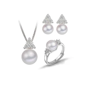 Factory Supply Fashion 4A Grade Pearl Pure Silver Fantasy Jewelry Set for Party lourd