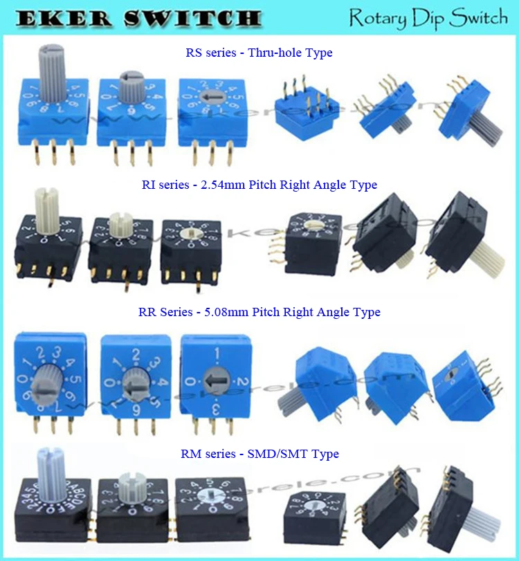 RS40010R 4+1 Pins Thru-hole Type Flat Rotor Real BCD Code 10 Position Rotary Dip Switch