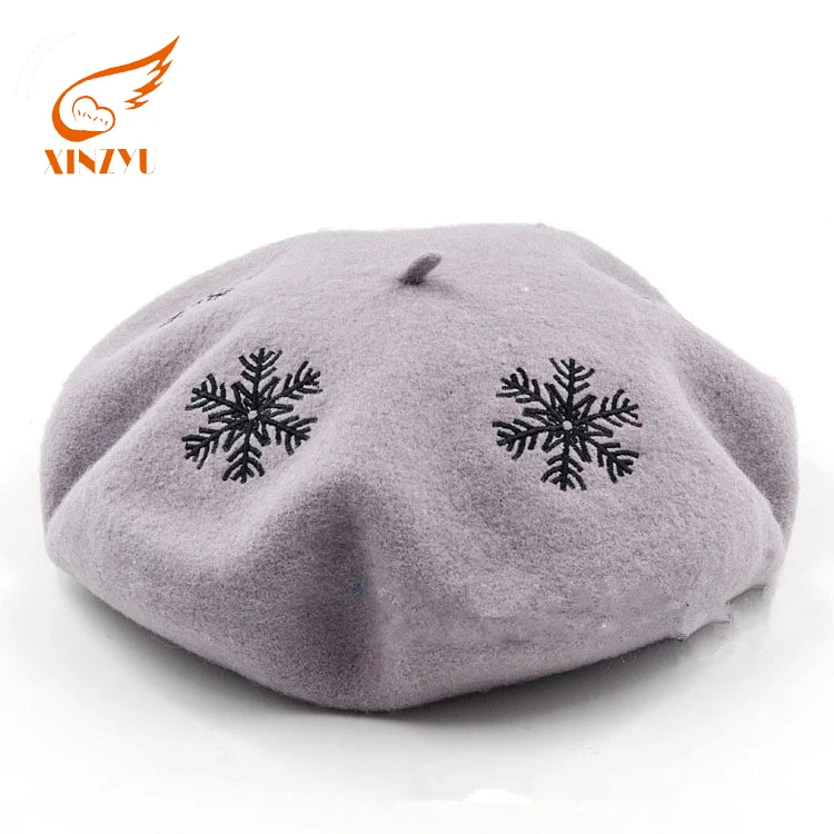 Classic Ladies Red Beret Hat Fashionable Snowflake Embroidered Girls Winter Hat for Christmas