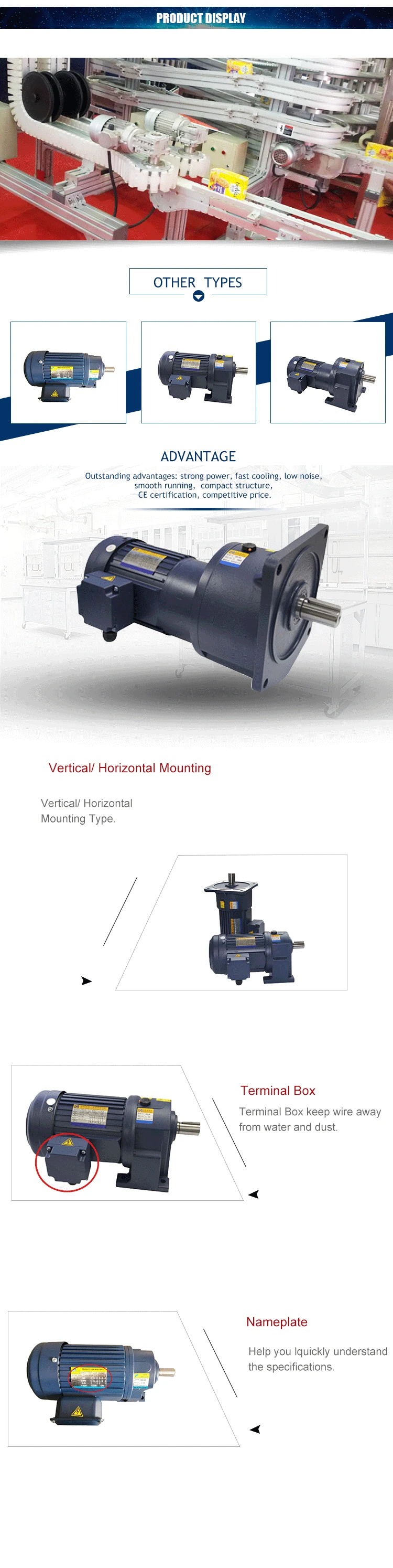 best quality three phase 0.5hp 400w electric gear motor