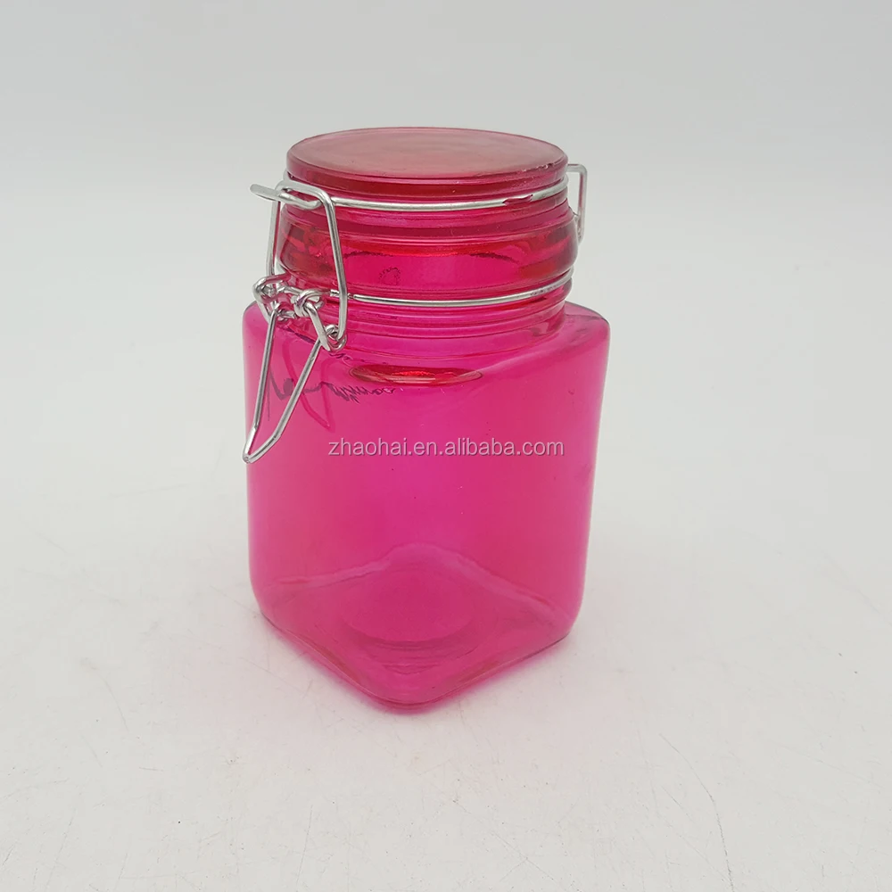 Aqua Blue and Pink Glass 2L 2000 ml Storage Jar Clip Top Lid