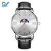 mens wrist watches custom design moon phase quartz movement with date italian leather strap 5atm water resistant