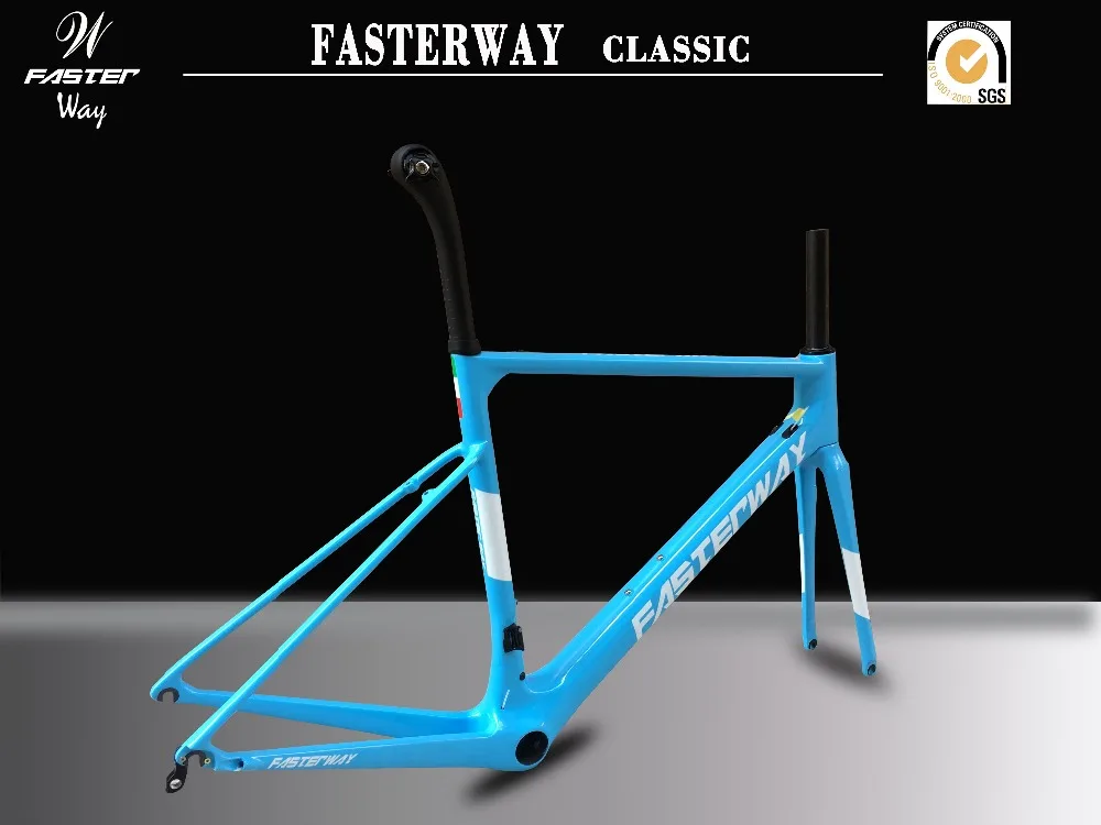 Sale light blue 2018 TAIWAN FASTERWAY classic carbon road frameset UD weaves carbon bike frame:Frameset+Seatpost+Fork+Clamp+Headset 5